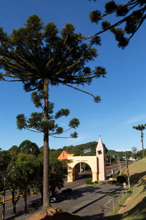 Curitiba Parana Brazil, April 05. 2021: Portal of the neighborhood of Santa Felicidade. Santa Felicidade is a famous gastronomic neighborhood of Curitiba.のeditorial素材