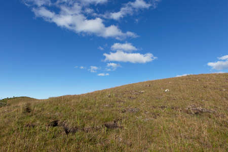 Countryside, pasture for cattle, blue sky with clouds.の写真素材