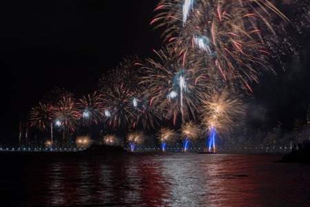 Fireworks in Balneario Camboriu, New Year celebration.