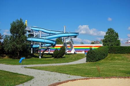 Outdoor pool with water attractionsのeditorial素材