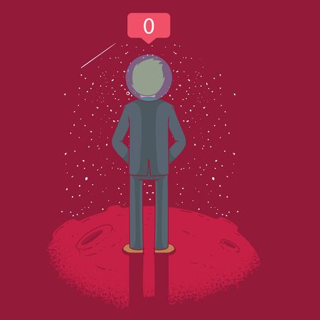 Man alone in space with no friends vector illustration. Social media, friends, addiction, fear, technology, depression design conceptのイラスト素材