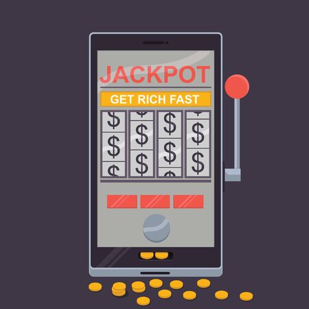 Slot Machine phone vector illustration. Gaming, money, gambling design conceptのイラスト素材