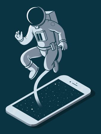 Astronaut touching screen phone vector illustrationのイラスト素材