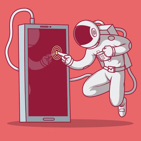 Astronaut touching screen phone vector illustrationのイラスト素材