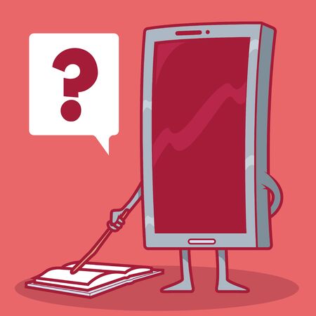 Cell phone touching a book with a stick vector illustration. Technology, E-book, Learning, modern design conceptのイラスト素材