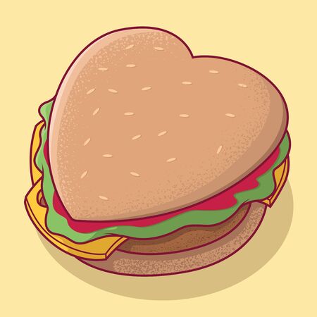 Heart Shaped Burger vector illustration. Food design conceptのイラスト素材