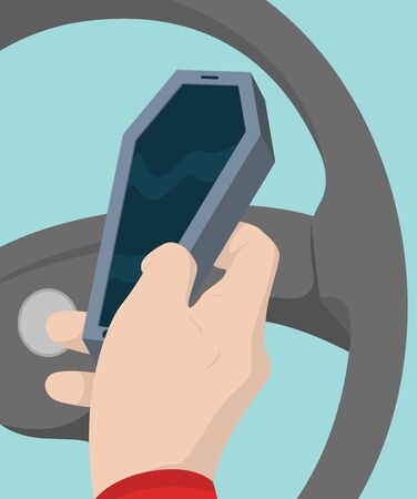 Texting and driving vector design. Cell phone in hand driving illustration conceptのイラスト素材