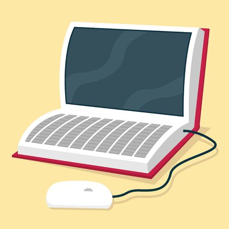 Ebook inside a book vector illustration. Education, Technology design conceptのイラスト素材