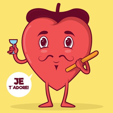 French Heart character vector illustration. Love, valentine, gift, romance design conceptのイラスト素材