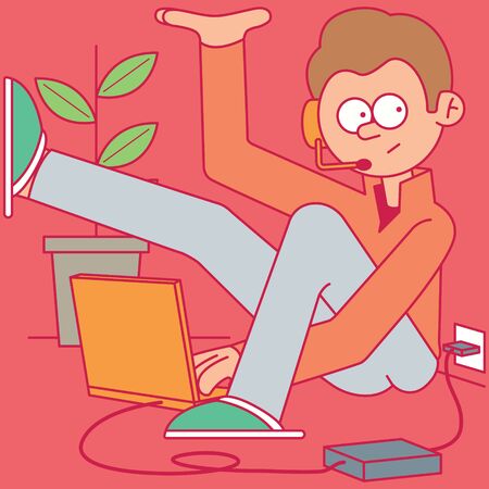 Working from home vector illustration. Social media, technology, isolated design conceptのイラスト素材