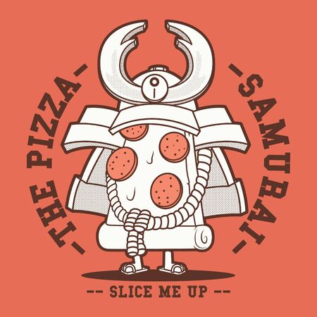 Pizza Samurai character vector illustration. Fast food, samurai, menu, dinner design conceptのイラスト素材