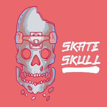 Skateboard Skull vector illustration. Branding, logo, advertising, sports design conceptのイラスト素材