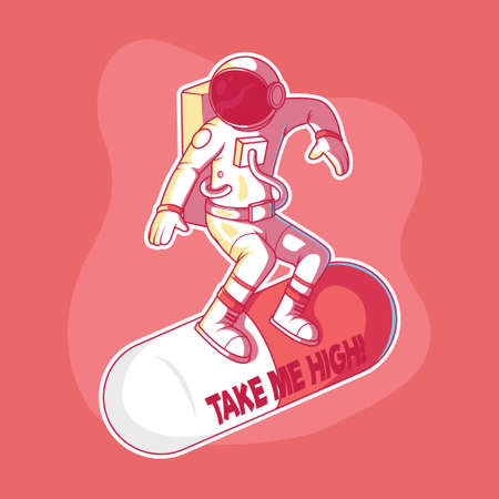 Astronaut surfing on a pill vector illustration.のイラスト素材