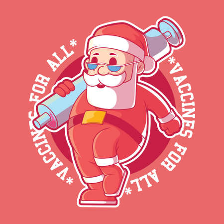 Santa character holding vaccine vector illustration. Medicine, health, virus design concept.のイラスト素材