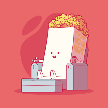 Popcorn watching movie vector illustration. Movie, technology, relaxation, food design concept.のイラスト素材