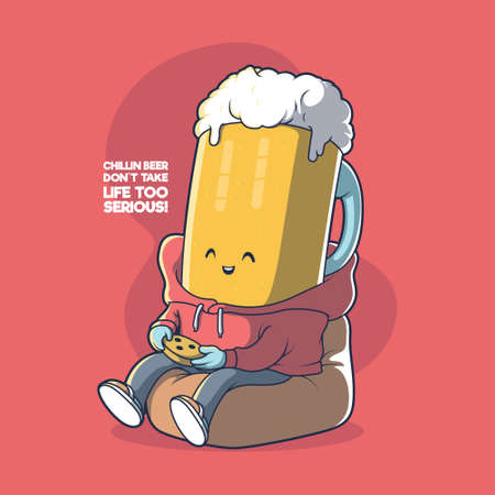 Beer mug Chillin vector illustration. Stay home, party, fun, motivation design concept.のイラスト素材