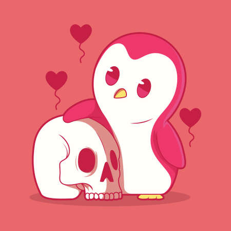 Cute Penguin with a skull vector illustration. Love, cuteness design concept.のイラスト素材