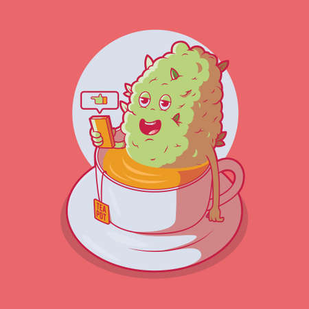Tea Pot vector illustration. Drinks, marijuana, funny design concept.のイラスト素材