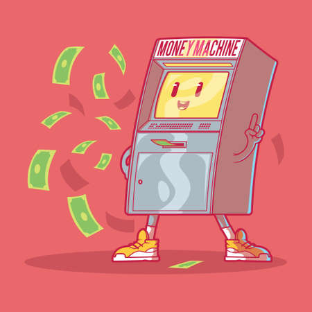 The Money Machine vector illustration. Finance, technology, funny design concept.のイラスト素材