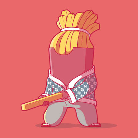 Samurai fries character vector illustration. Food, warrior, funny design concept.のイラスト素材
