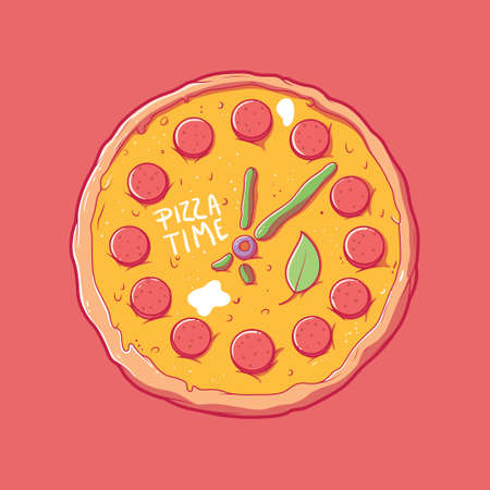 Pizza Clock design vector illustration. Food, funny, delivery design concept.のイラスト素材