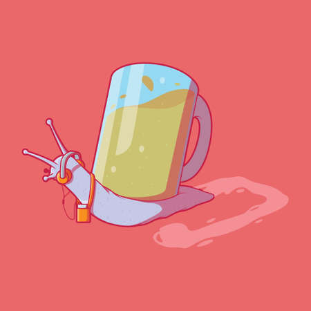 Rocking Snail character vector illustration. Music, party, fun, brand design concept.のイラスト素材