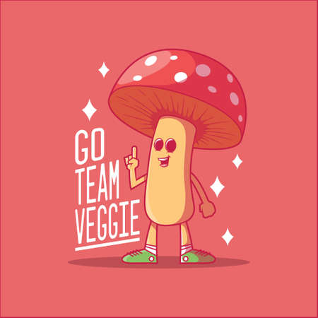 Cool veggie mushroom character vector illustration. Health, food, lifestyle design concept.のイラスト素材