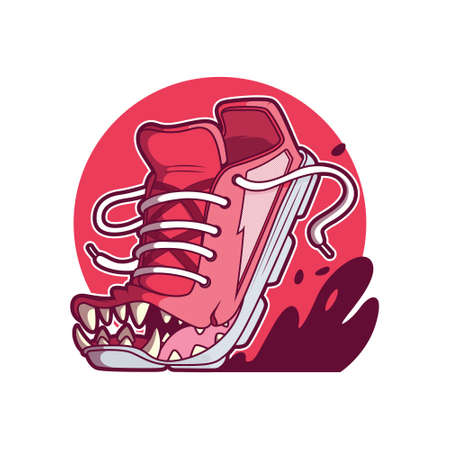 Running Shoe with big teeth vector illustration. Sport, funny, brand design concept.のイラスト素材