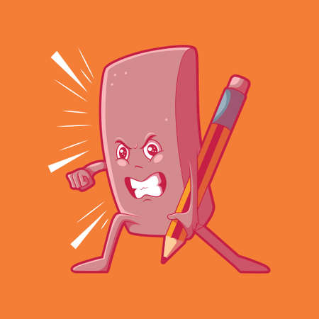 Rubber holding a pencil in a cool pose vector illustration. Object, art, stationery design concept.のイラスト素材