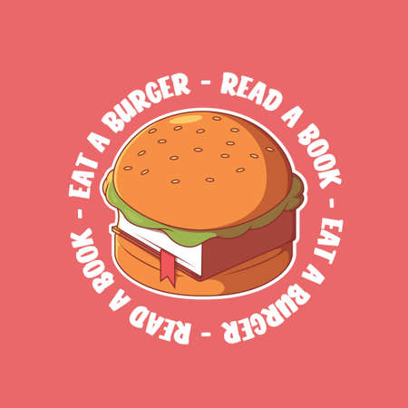 A book inside a Burger logo vector illustration. Brand, food, education design concept.のイラスト素材