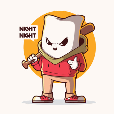 Pillow Bully character telling you to sleep vector illustration. Rest, insomnia, funny design concept.のイラスト素材
