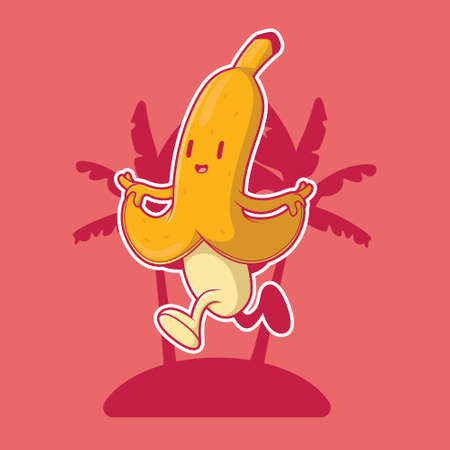 Banana Running in nature vector illustration. Food, sport, funny design concept.のイラスト素材