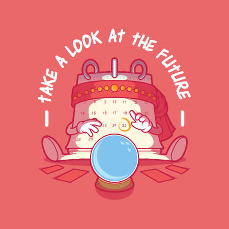 Calendar Fortune Teller character vector illustration. Future, calendar, organizer design concept.のイラスト素材