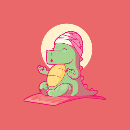 Cute Dino character meditating vector illustration. Inspiration, motivation, meditation design concept.のイラスト素材