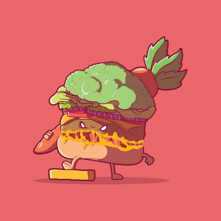 Veggie Burger monster character vector illustration. Food, healthy, vegetarian design concept.のイラスト素材