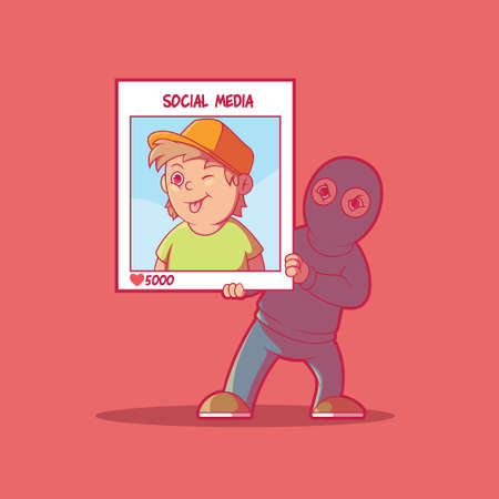 Social Media Burglar vector illustration. Social media, communication, privacy design concept.のイラスト素材