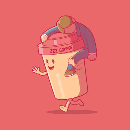 Coffee cup with a businessman vector illustration. Energy, business, mascot vector illustration.のイラスト素材