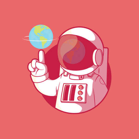 Astronaut Character spinning the world vector illustration. Science, technology, imagination design concept.のイラスト素材