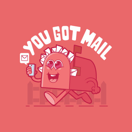 Mailbox character checking email vector illustration. Communication, connection, brand design concept.のイラスト素材