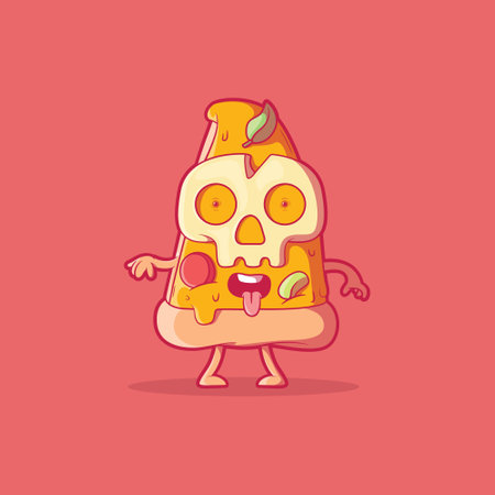 Scary and funny pizza character vector illustration. Food, mascot, brand design concept.のイラスト素材