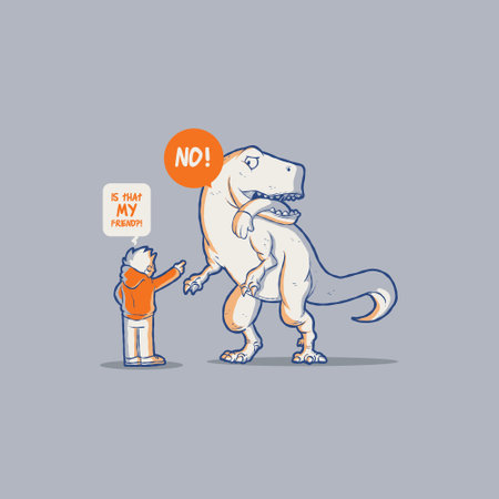 A Person asking a question to a T-Rex vector illustration. Comics, food, funny design concept.のイラスト素材