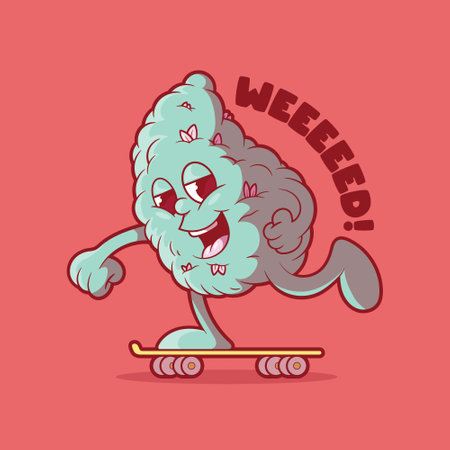 Weed character riding a skateboard vector illustration. Sports, funny, brand design concept.のイラスト素材