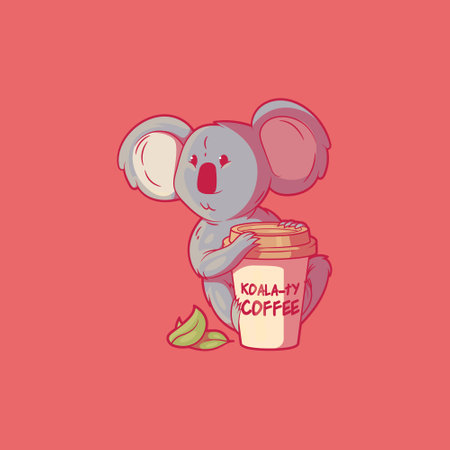Cute Koala Character holding a coffee cup vector illustration. Drink, animal, motivation design concept.のイラスト素材