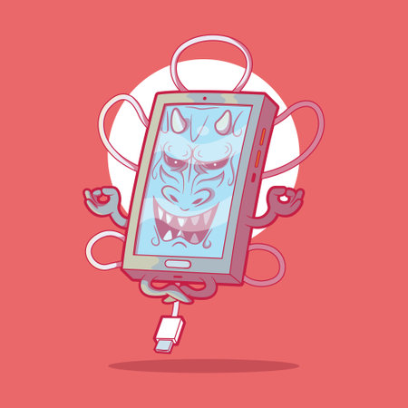 Smartphone samurai meditating vector illustration. Technology, mascot, brand design concept.のイラスト素材