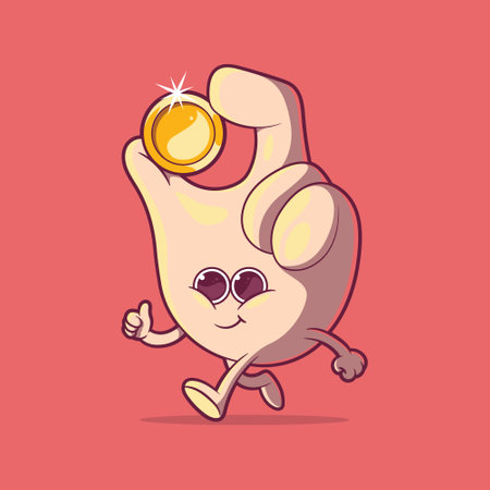Hand character holding a coin vector illustration. Finance, money, communication design concept.のイラスト素材