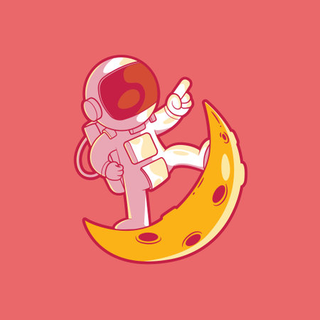 Cool Astronaut character flying on the moon vector illustration. Space, Science, brand design concept.のイラスト素材