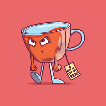 Cup of Tea character walking upset vector illustration. Emotions, drinks, funny design concept.のイラスト素材
