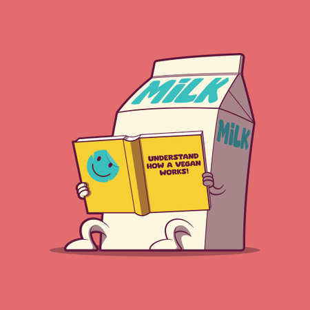 Milk box character reading a book vector illustration. Funny, vegan, drink design concept.のイラスト素材