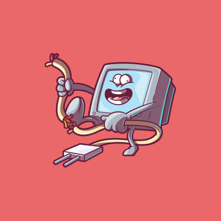 Computer screen braking cables vector illustration. Tech, work, emotion design concept.