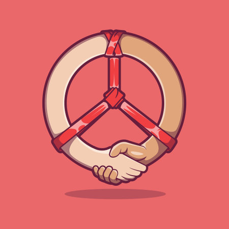 Two hands connected by the peace sign give a handshake vector illustration. Love, Diversity design concept.のイラスト素材